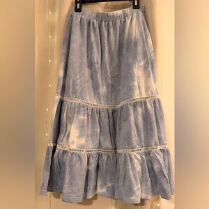 Blue and White Tiered Midi Skirt